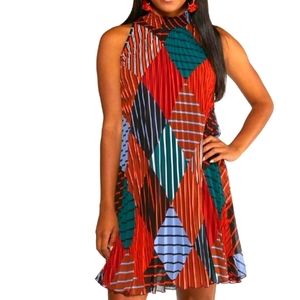 Plus size Pleated Diamond Stripe Swing Dress